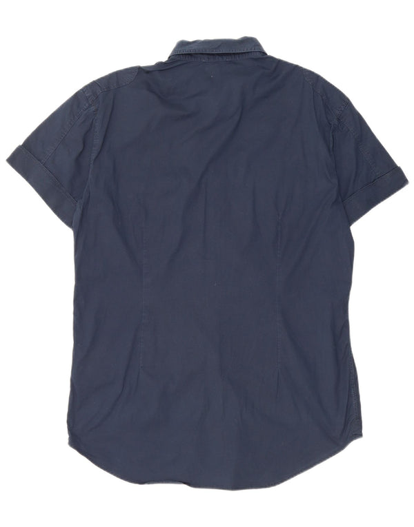 Gaudi Womens Short Sleeve Shirt Large Navy Blue Cotton