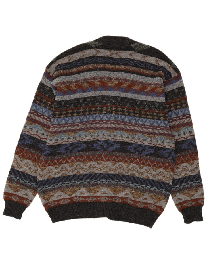COMPASS CARD Mens Cardigan Sweater IT 52 Large Grey Geometric Wool