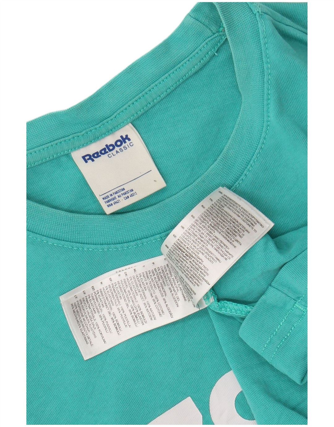 REEBOK Mens Classic Graphic T-Shirt Top Medium Turquoise Cotton