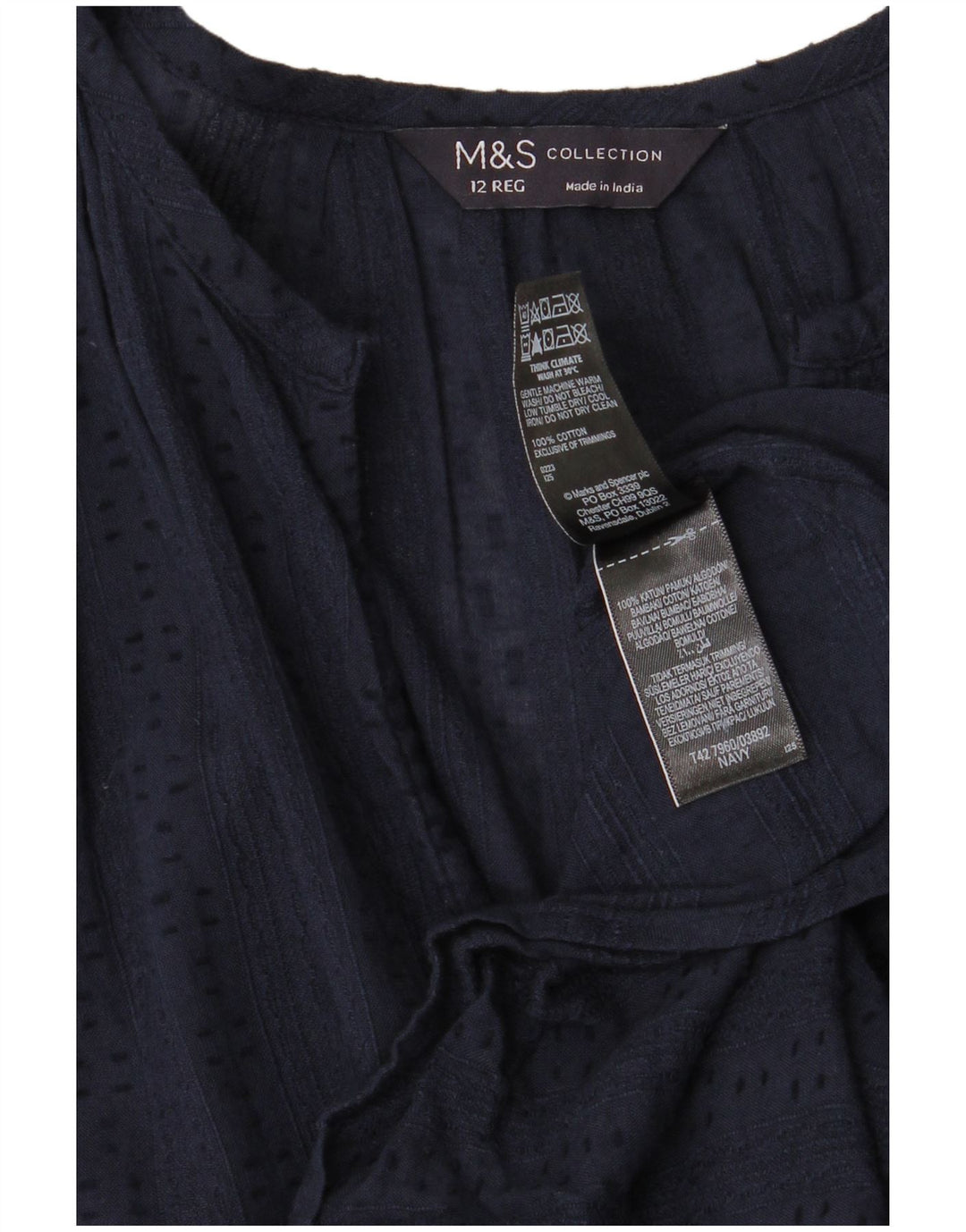 Marks & Spencer Womens Tiered Dress UK 12 Medium Navy Blue Cotton