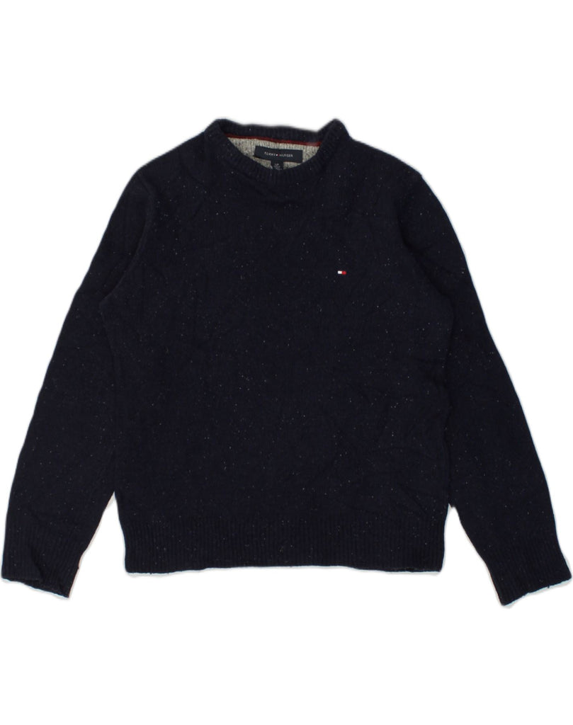 TOMMY HILFIGER Mens Boat Neck Jumper Sweater Small Navy Blue Flecked | Vintage Tommy Hilfiger | Thrift | Second-Hand Tommy Hilfiger | Used Clothing | Messina Hembry 