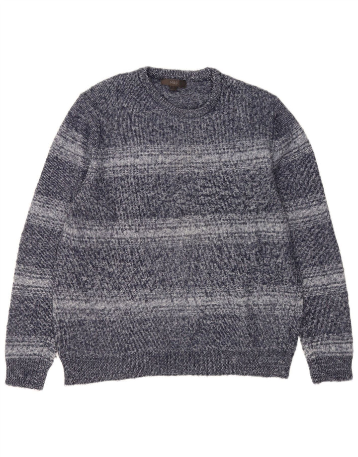 Marks & Spencer Mens Crew Neck Jumper Sweater Large Blue Striped Polyester