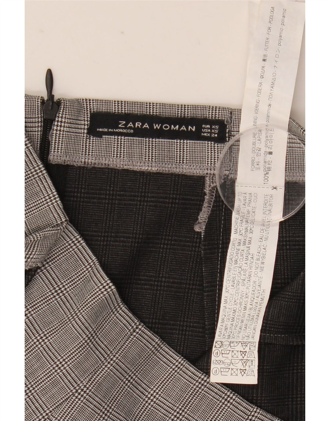 Zara Womens Mini Asymmetrical Skirt XS W26  Grey Check Polyamide