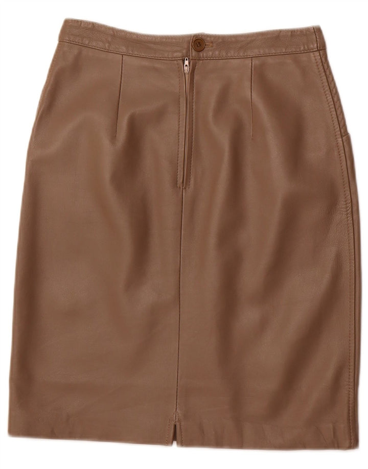 VINTAGE Womens High Waist Leather Skirt IT 42 Medium W26 Brown Leather