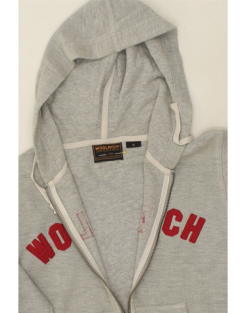 WOOLRICH Womens Graphic Zip Hoodie Sweater UK 14 Medium Grey Cotton | Vintage Woolrich | Thrift | Second-Hand Woolrich | Used Clothing | Messina Hembry 