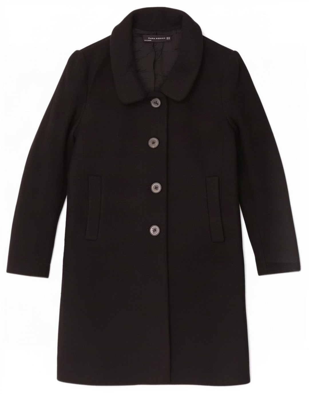 Zara Womens Overcoat UK 6 XS Black Wool