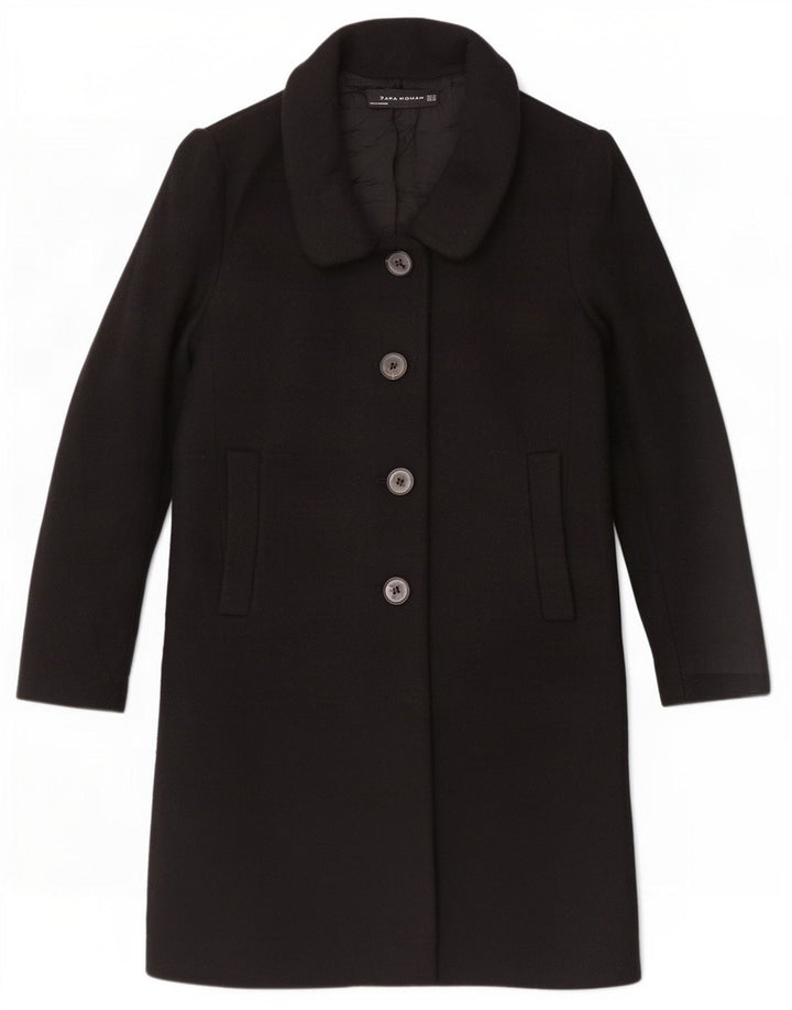 Zara Womens Overcoat UK 6 XS Black Wool