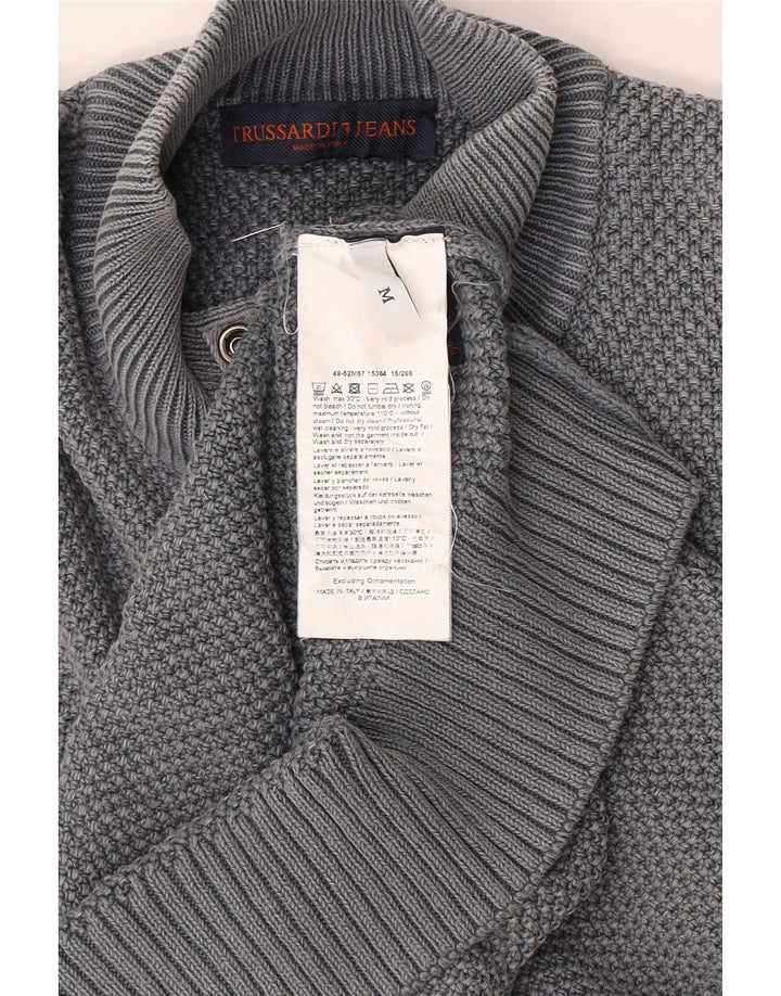 Trussardi Jeans Mens Cardigan Sweater Medium Grey Cotton