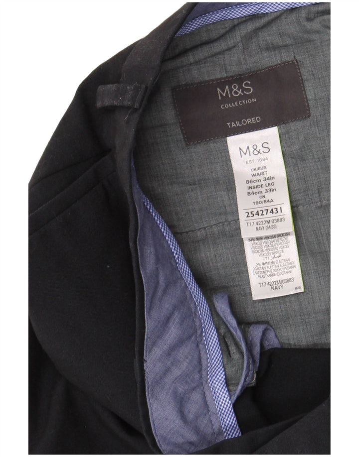 Marks & Spencer Mens Tailored Straight Suit Trousers W34 L33 Navy Blue