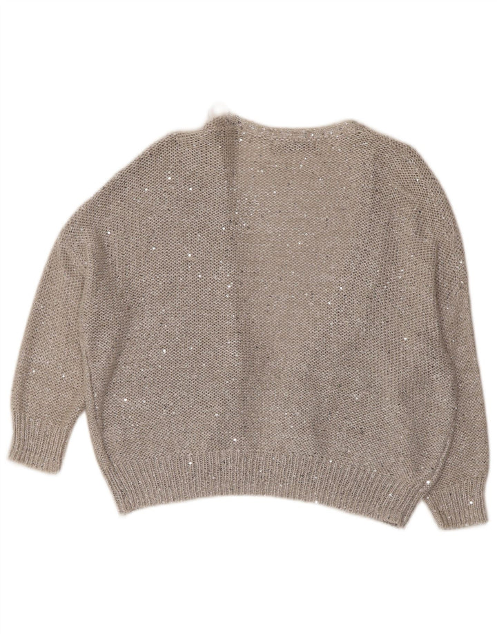 MARKS & SPENCER Womens 3/4 Sleeve Open Cardigan Sweater UK 14 Large Grey