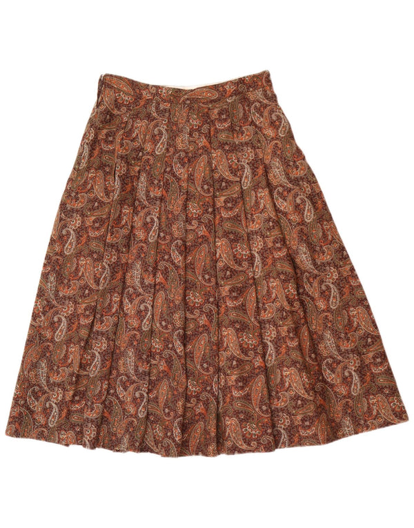 Vintage Womens Knife Pleated Skirt IT 42 Medium W26 Brown Paisley