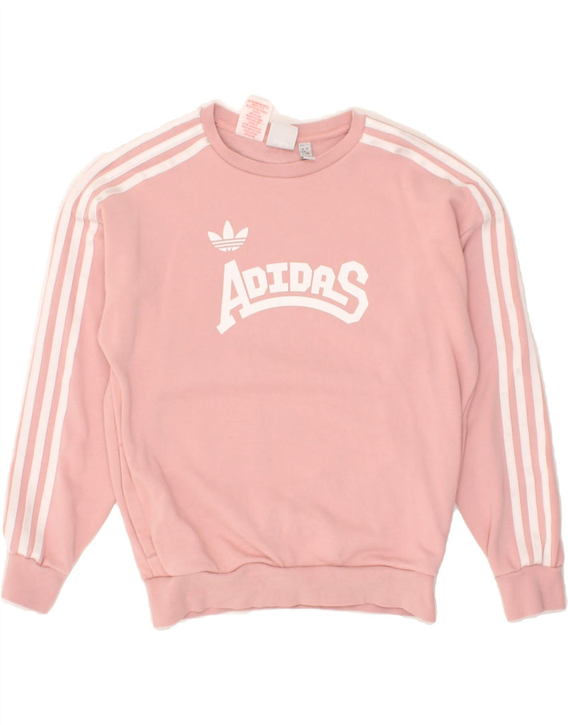 ADIDAS Girls Graphic Sweatshirt Jumper 12-13 Years Pink Cotton | Vintage Adidas | Thrift | Second-Hand Adidas | Used Clothing | Messina Hembry 