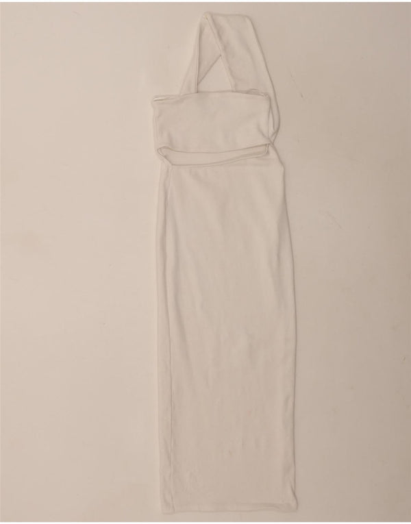 Zara Womens Cut Out One Shoulder Bodycon Dress UK 10 Small Off White Cotton