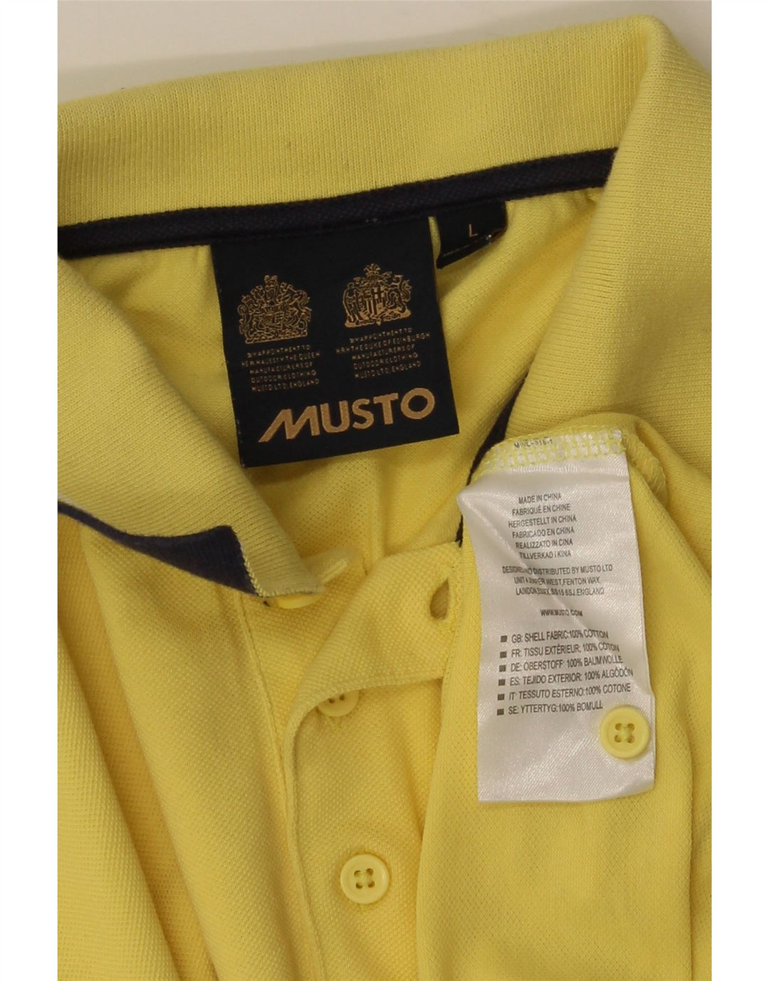 MUSTO Mens Polo Shirt Large Yellow Cotton