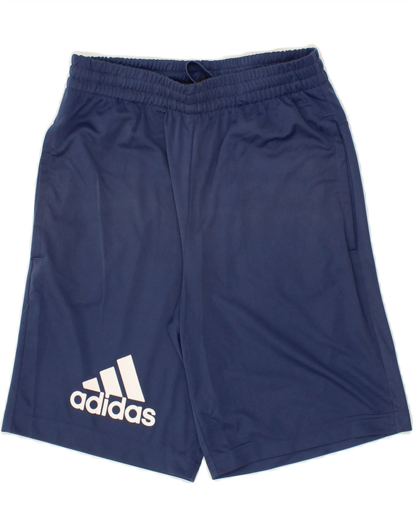 ADIDAS Boys Climalite Graphic Sport Shorts 10-11 Years Navy Blue Vintage Adidas and Second-Hand Adidas from Messina Hembry 