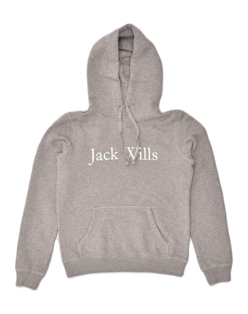 JACK WILLS Womens Graphic Hoodie Jumper UK 8 Small Grey Cotton | Vintage Jack Wills | Thrift | Second-Hand Jack Wills | Used Clothing | Messina Hembry 