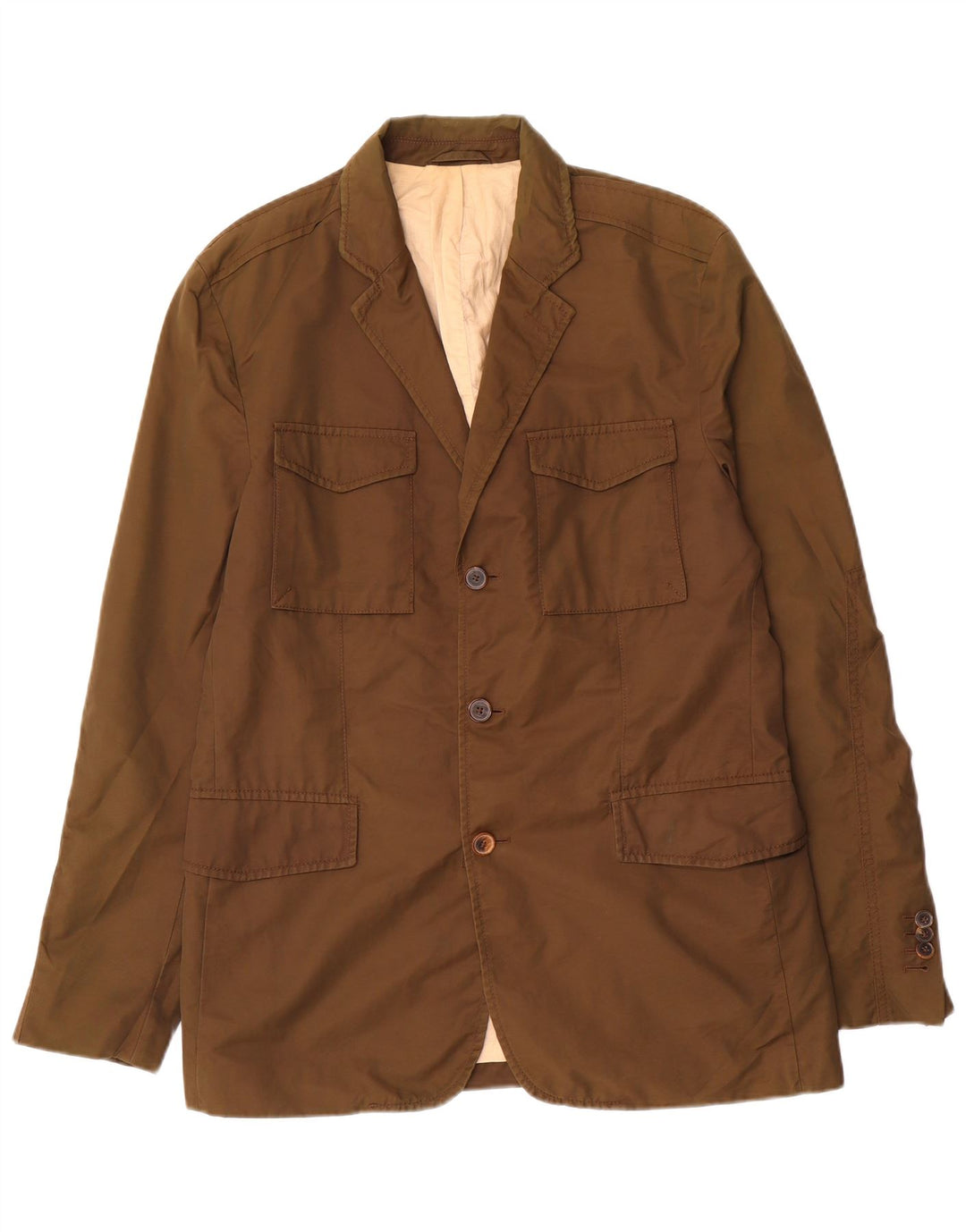 Massimo Dutti Mens 3 Button Blazer Jacket EU 52 Large Brown Cotton