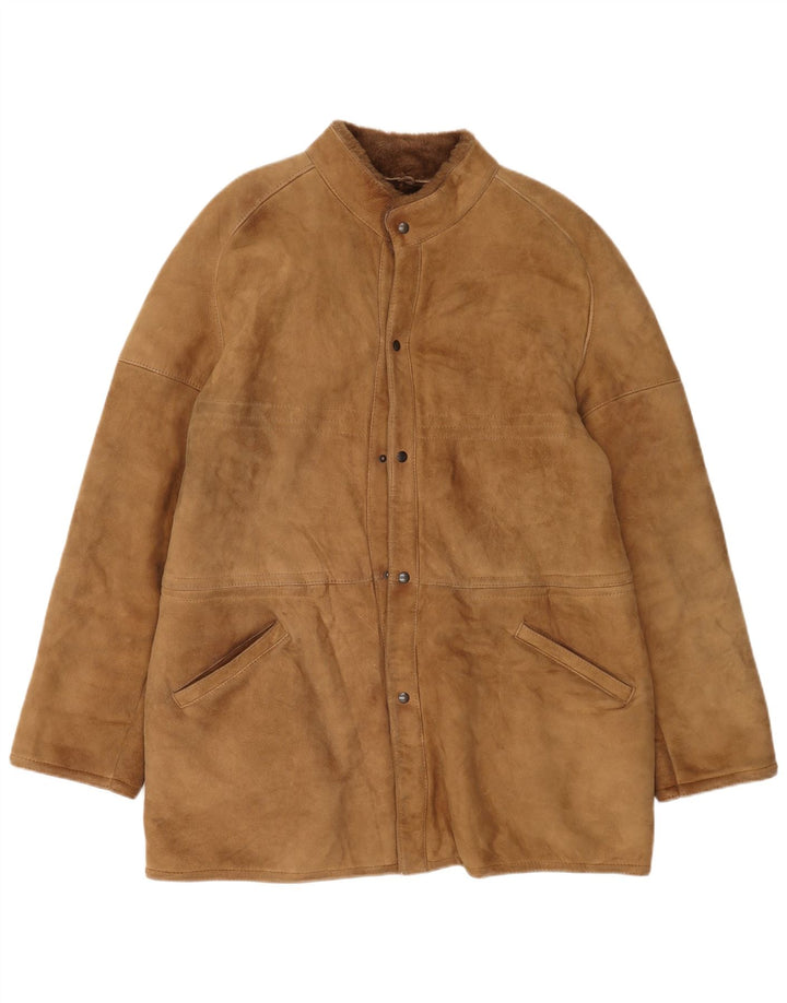Vintage Mens Shearling Overcoat IT 54 2XL Beige