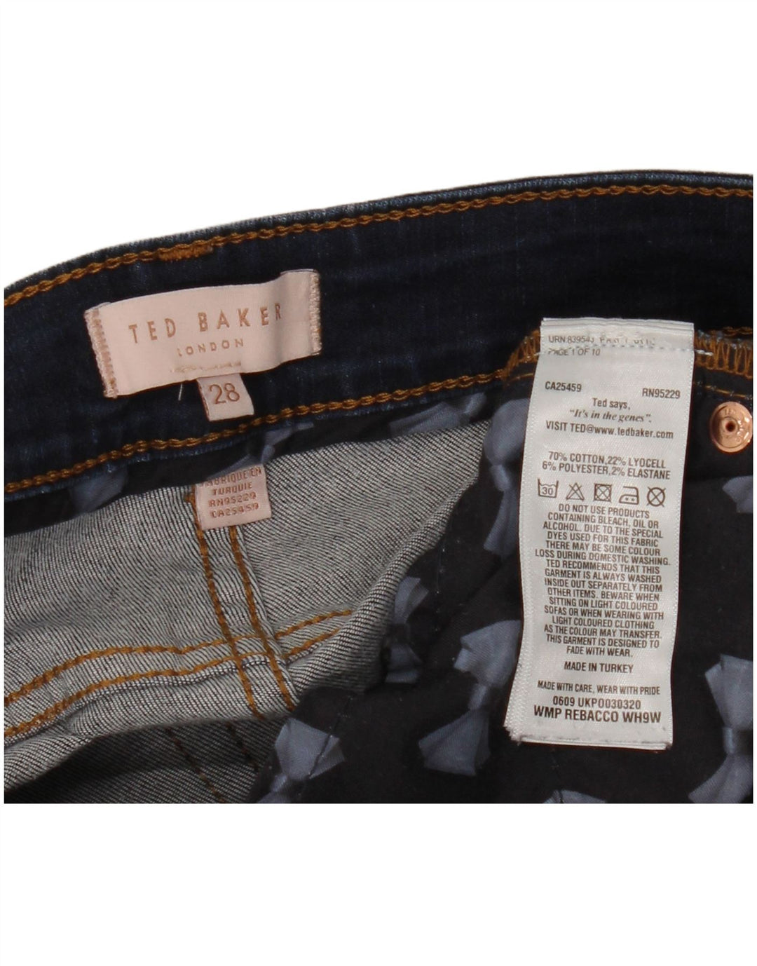 TED BAKER Womens Skinny Jeans W28 L27  Navy Blue Cotton