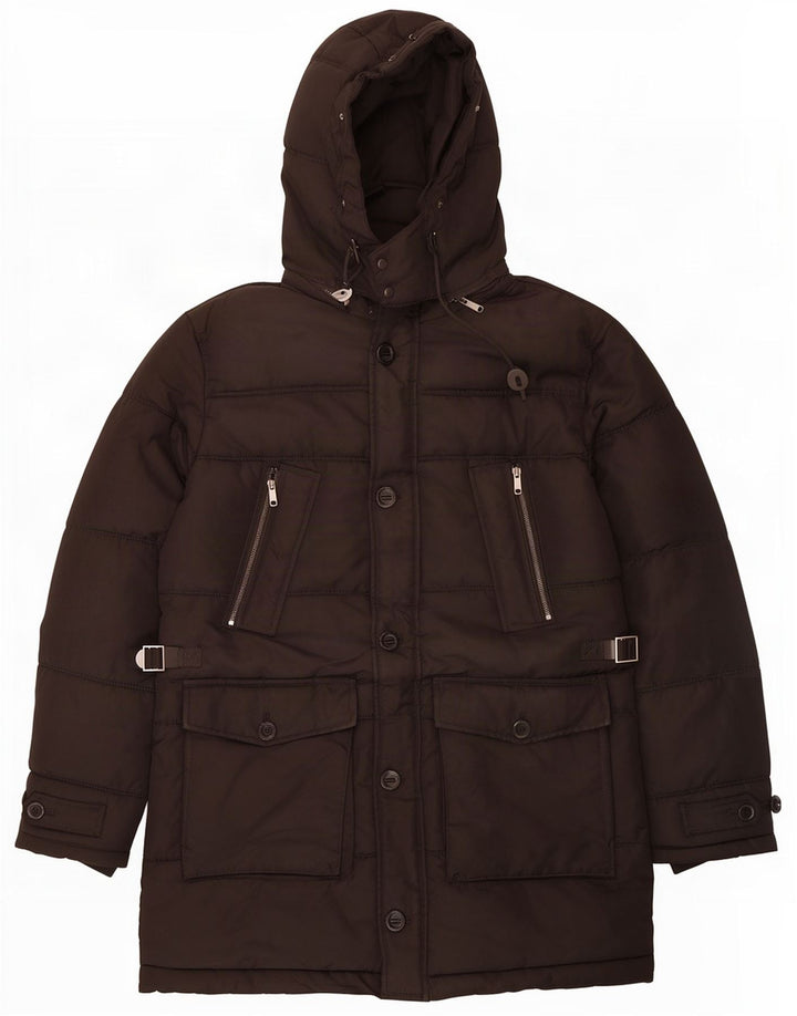 Zara Mens Hooded Padded Jacket UK 38 Medium Black Polyester