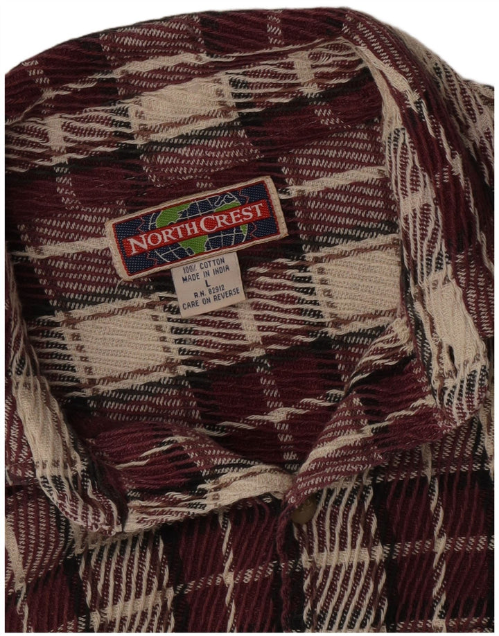 North Crest Mens Flannel Shirt Large Maroon Check Cotton