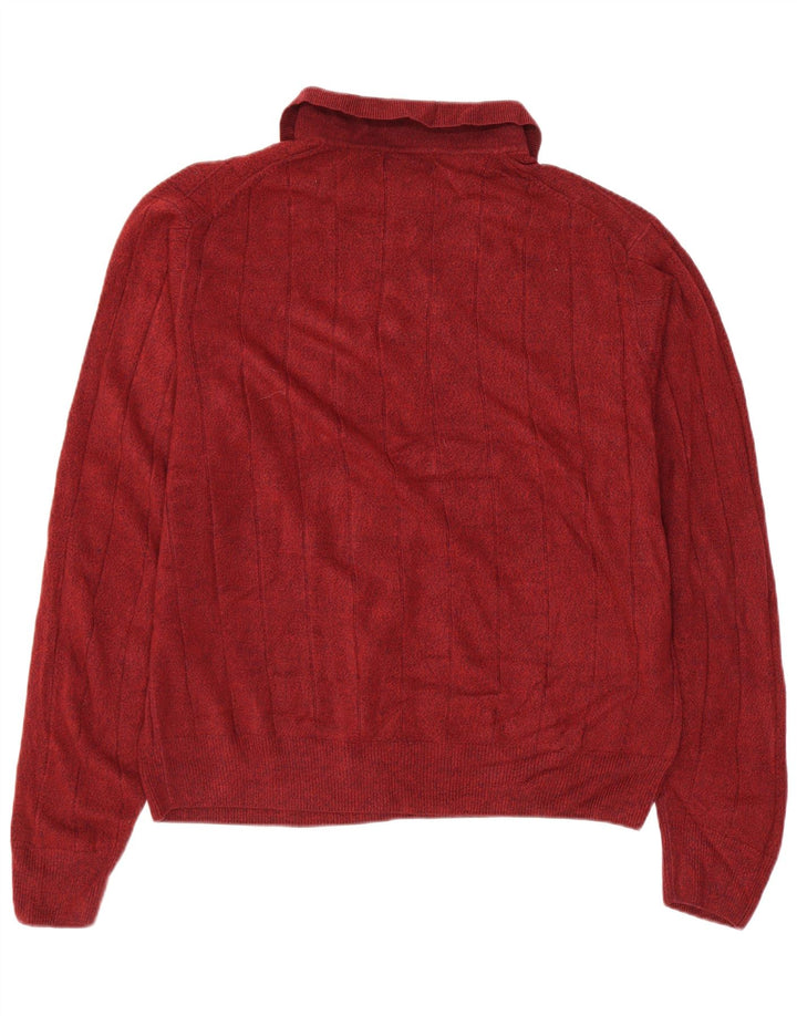 DOCKERS Mens Polo Neck Jumper Sweater Large Maroon Acrylic