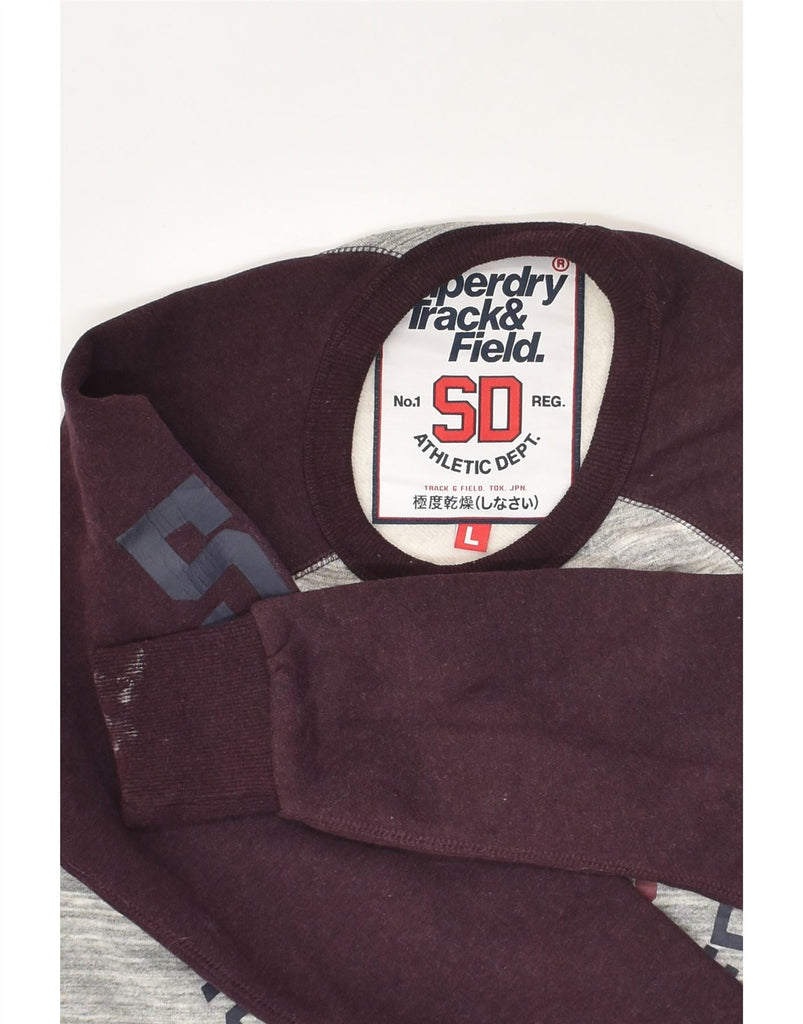 SUPERDRY Mens Track & Field Graphic Sweatshirt Jumper Large Burgundy | Vintage Superdry | Thrift | Second-Hand Superdry | Used Clothing | Messina Hembry 