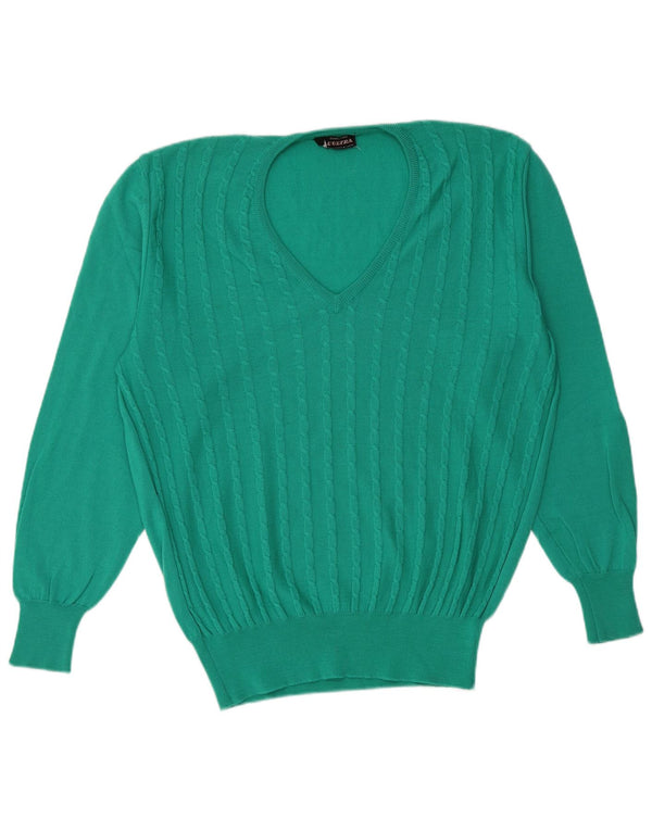 Vintage Womens V-Neck Jumper Sweater UK 18 XL Turquoise Virgin Wool