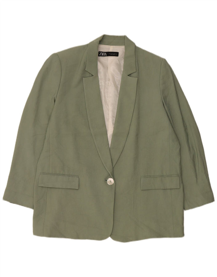 Zara Womens 1 Button Blazer Jacket UK 18 XL Green Modal