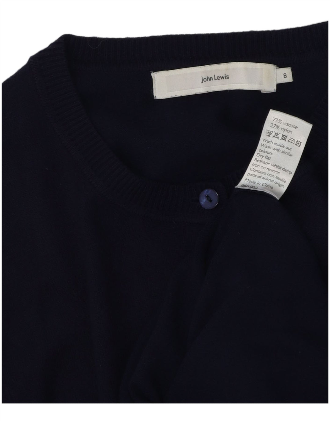 John Lewis Womens Cardigan Sweater UK 8 Small Navy Blue Viscose