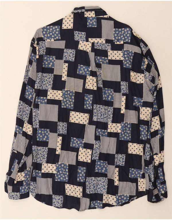 Vintage Mens Shirt Large Navy Blue Patchwork
