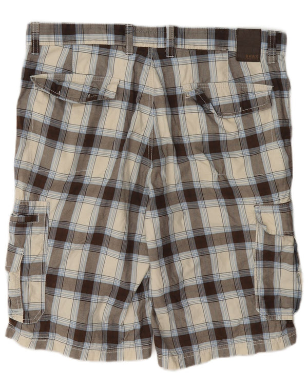 Brax Mens Cargo Shorts W36 Large Beige Check Cotton