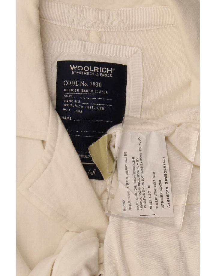 WOOLRICH Womens 3 Button Blazer Jacket UK 10 Small Off White Cotton