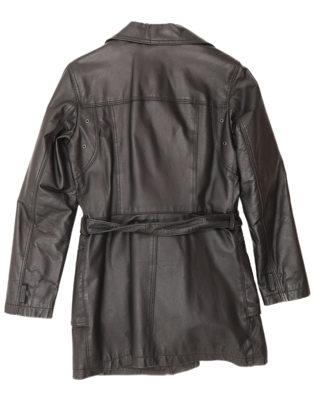 CONBIPEL Womens Double Breasted Leather Coat IT 42 Medium Black Leather