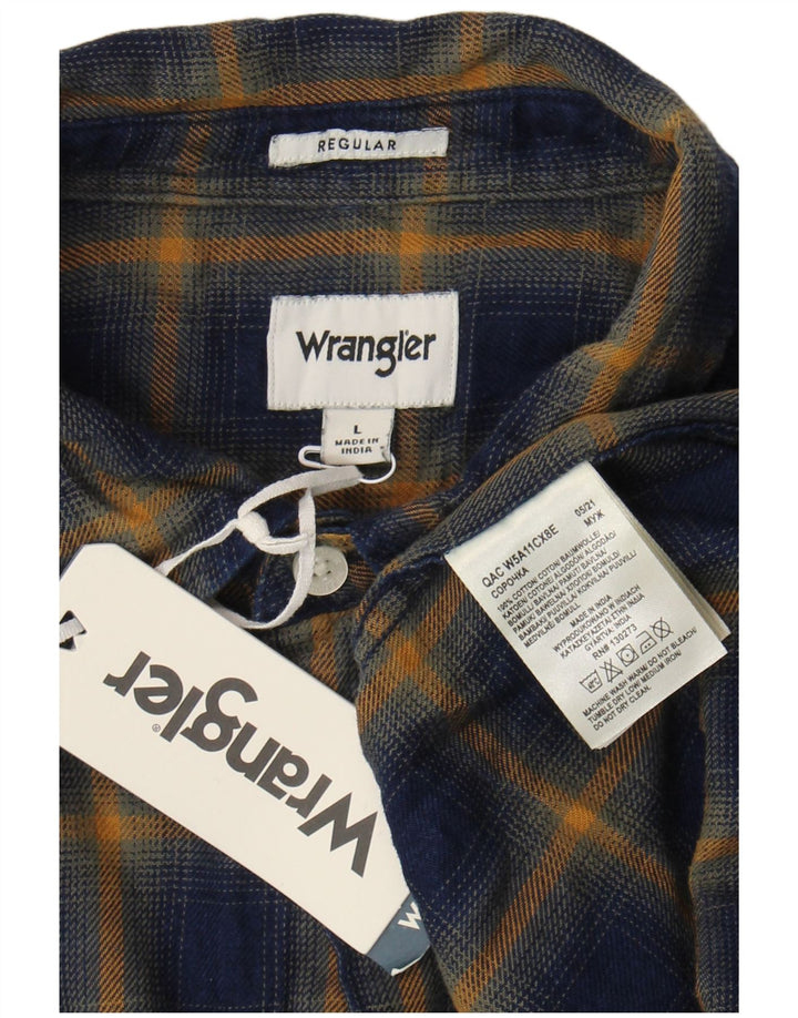 Wrangler Mens Regular Fit Flannel Shirt Large Navy Blue Check Cotton