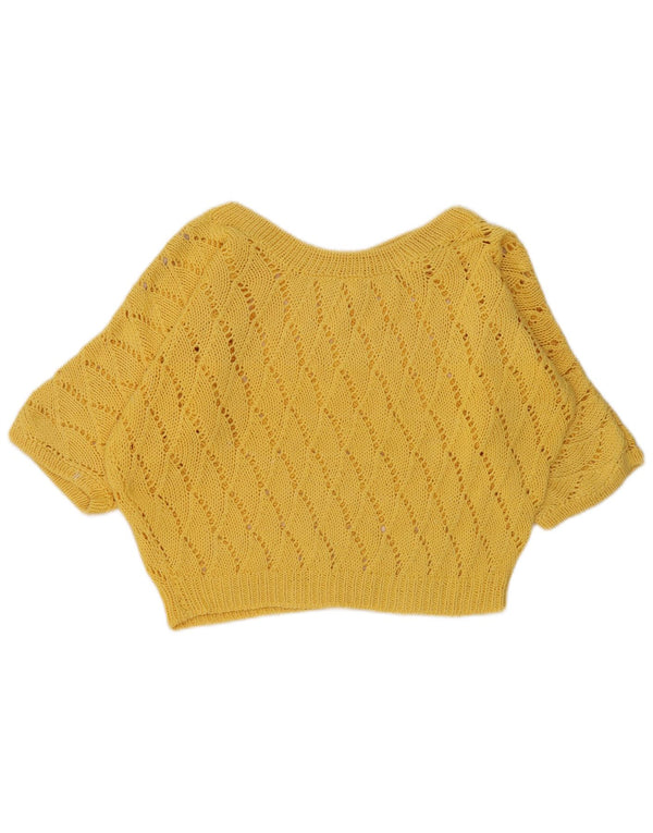 Vintage Womens Oversized Crop Boat Neck Jumper Sweater UK 14 Medium Yellow