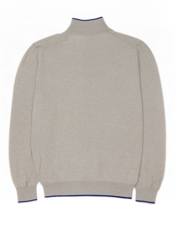 Massimo Dutti Mens Button Neck Jumper Sweater Large Grey Flecked Cotton