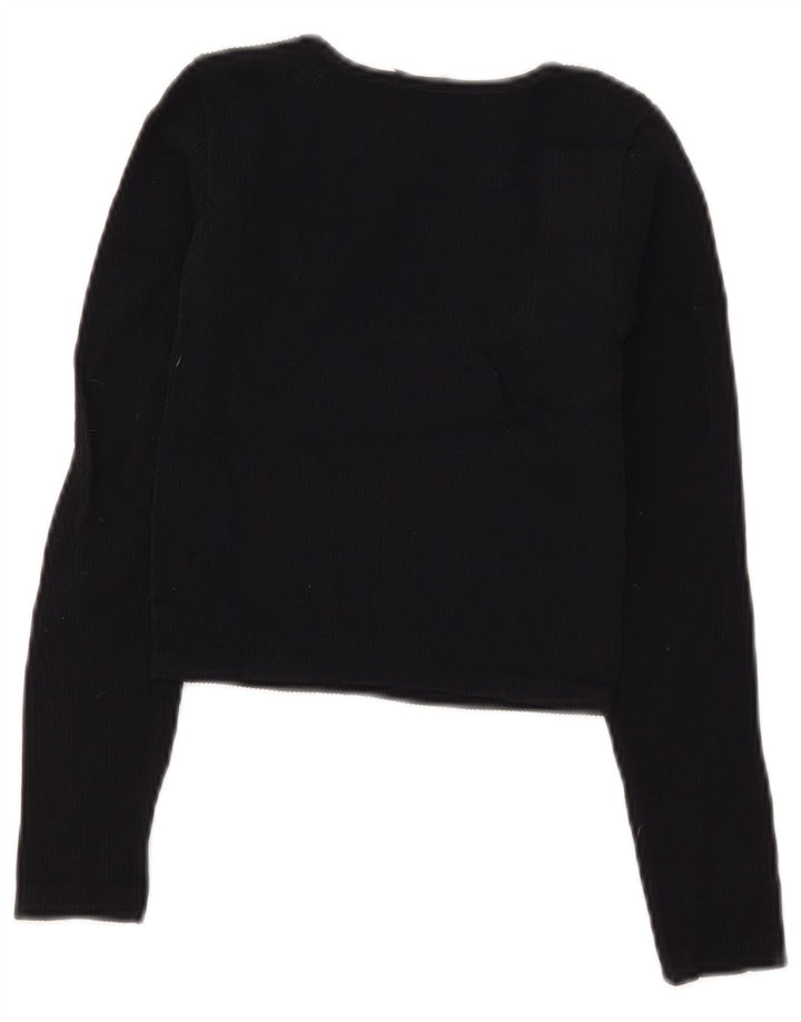 Zara Womens Crop Top Long Sleeve UK 4 XS Black Polyamide