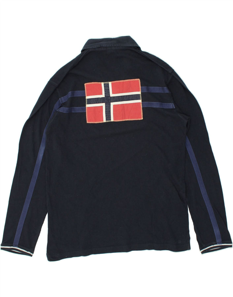 NAPAPIJRI Mens Graphic Long Sleeve Polo Shirt XL Navy Blue Cotton | Vintage Napapijri | Thrift | Second-Hand Napapijri | Used Clothing | Messina Hembry 