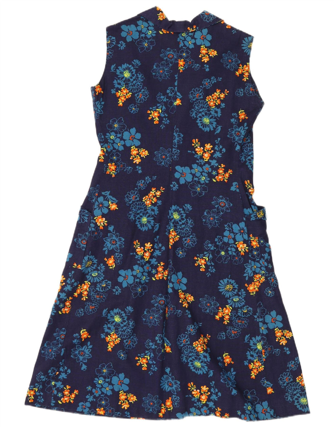 VINTAGE Womens Sleeveless A-Line Dress UK 12 Medium Navy Blue Floral