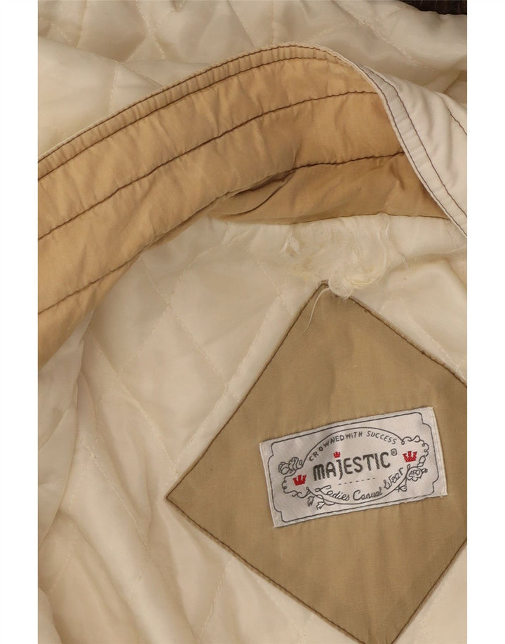 MAJESTIC Womens Hooded Duffle Coat UK 20 2XL Off White Floral