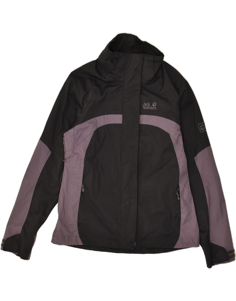 JACK WOLFSKIN Womens Rain Jacket UK 6 XS Black Colourblock Polyamide | Vintage Jack Wolfskin | Thrift | Second-Hand Jack Wolfskin | Used Clothing | Messina Hembry 