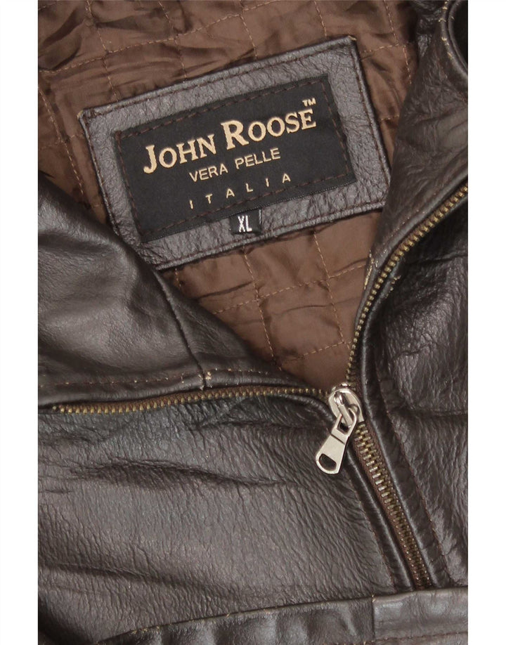 John Roose Mens Leather Jacket UK 42 XL Brown