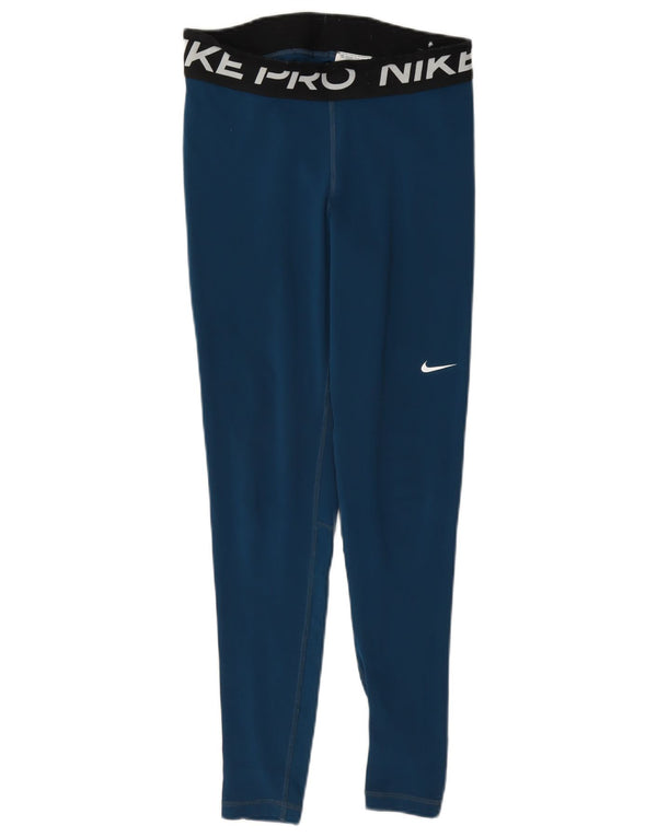 Nike Womens Dri Fit Graphic Leggings UK 10 Small Blue Colourblock Polyester