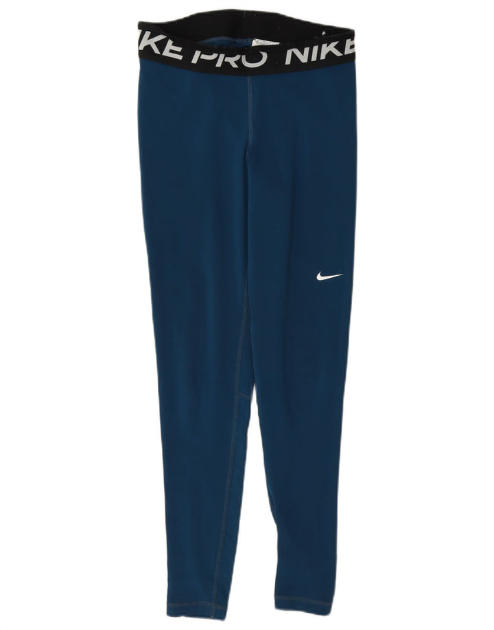 Nike Womens Dri Fit Graphic Leggings UK 10 Small Blue Colourblock Polyester
