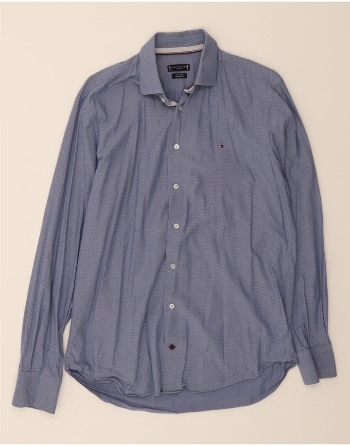 TOMMY HILFIGER Mens Tailored Fit Shirt Size 40 15 3/4 Medium Blue Spotted Vintage Tommy Hilfiger and Second-Hand Tommy Hilfiger from Messina Hembry 