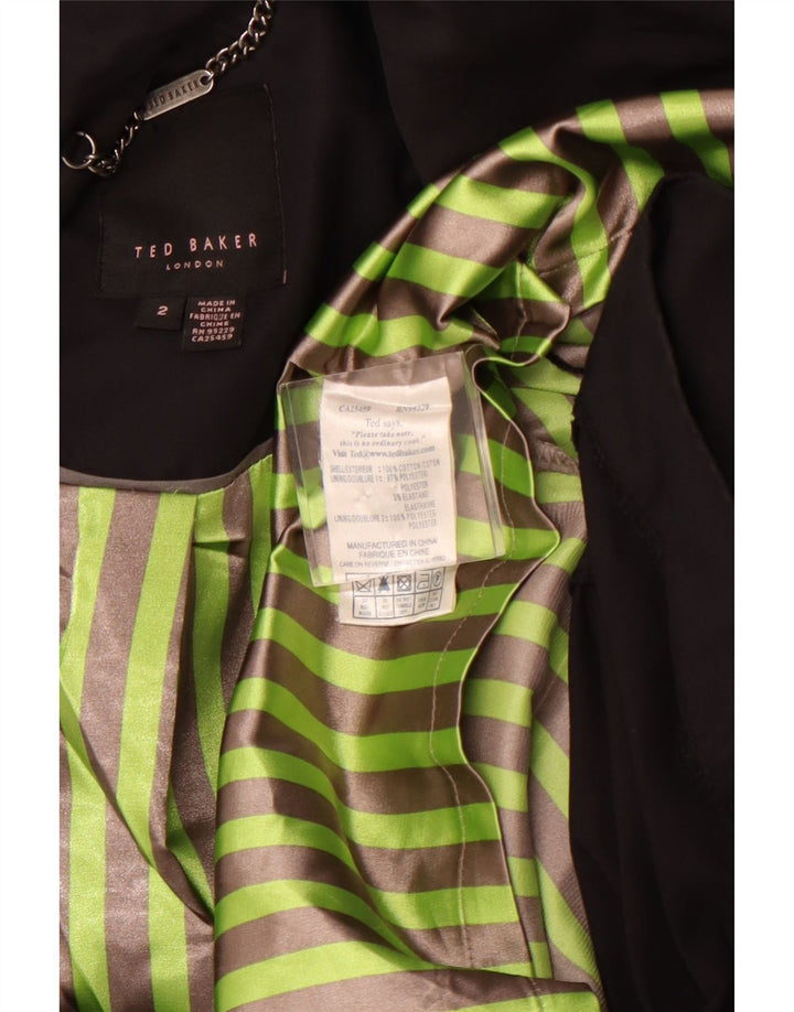 TED BAKER Womens Open Trench Coat Size 2 Small Black Cotton