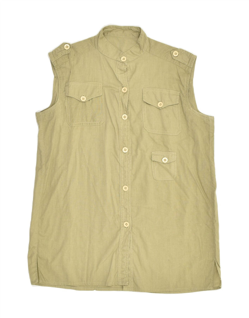 VINTAGE Womens Sleeveless Military Shirt UK 14 Medium Khaki | Vintage Vintage | Thrift | Second-Hand Vintage | Used Clothing | Messina Hembry 