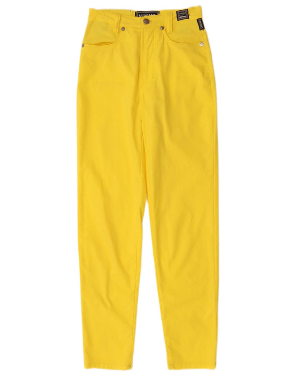 Versace Womens Slim Casual Trousers W26 L27 Yellow Cotton