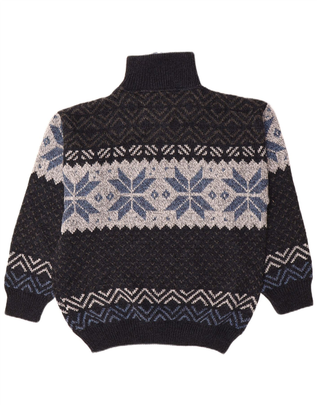 CANDA Mens Zip Neck Jumper Sweater Large Navy Blue Fair Isle Acrylic